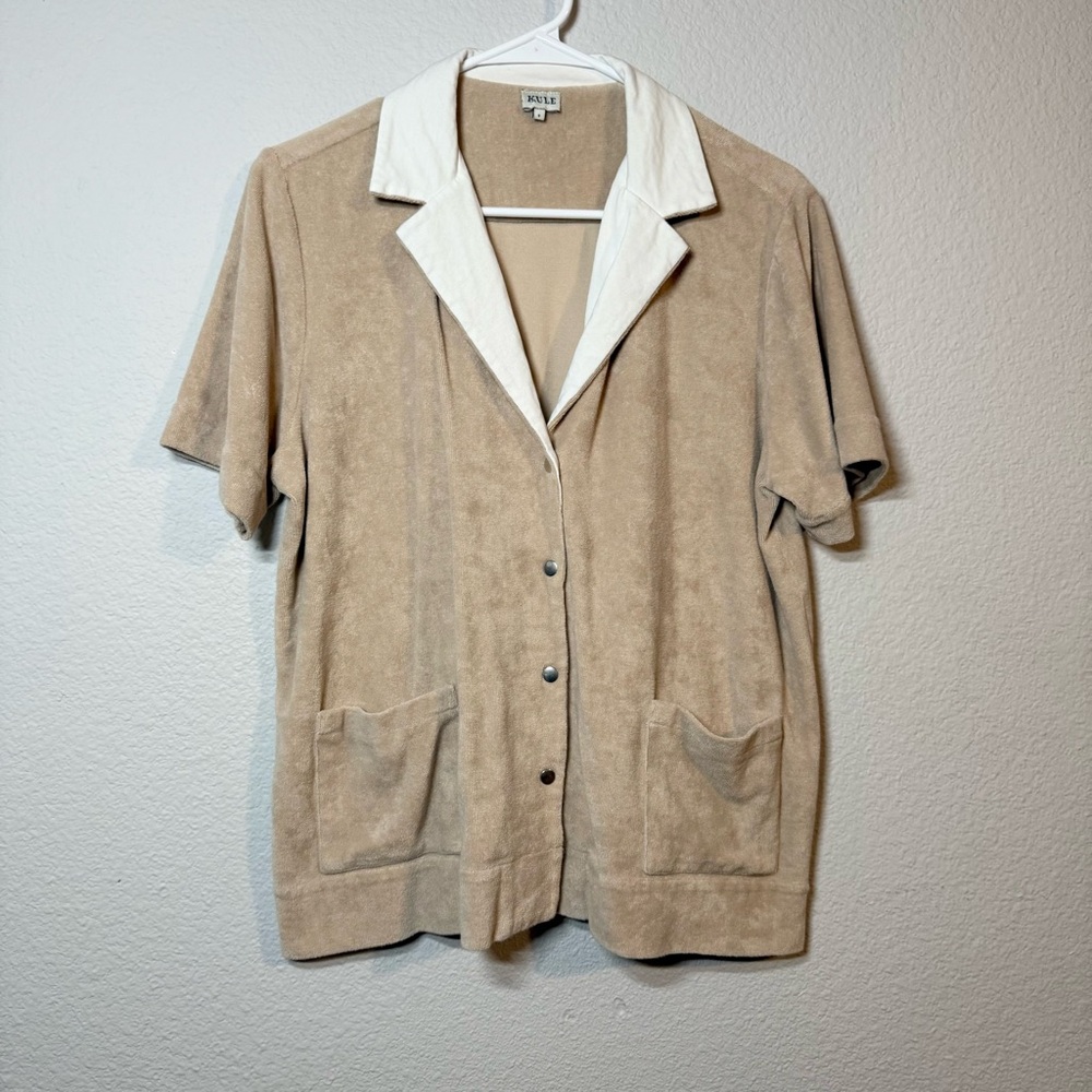 KULE  #4A  Women’s Oversized Terry Cloth Polo Button Shirt SZ S Small